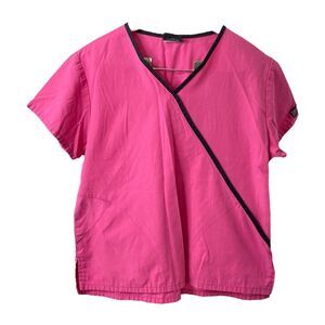 Womens Medium Scrubs Top Cherokee Workwear Pink and Black Short Sleeve